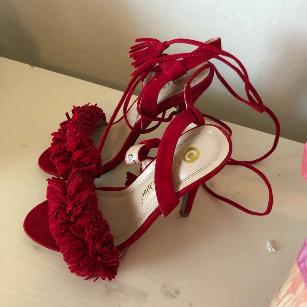 Red Fringe High Heels